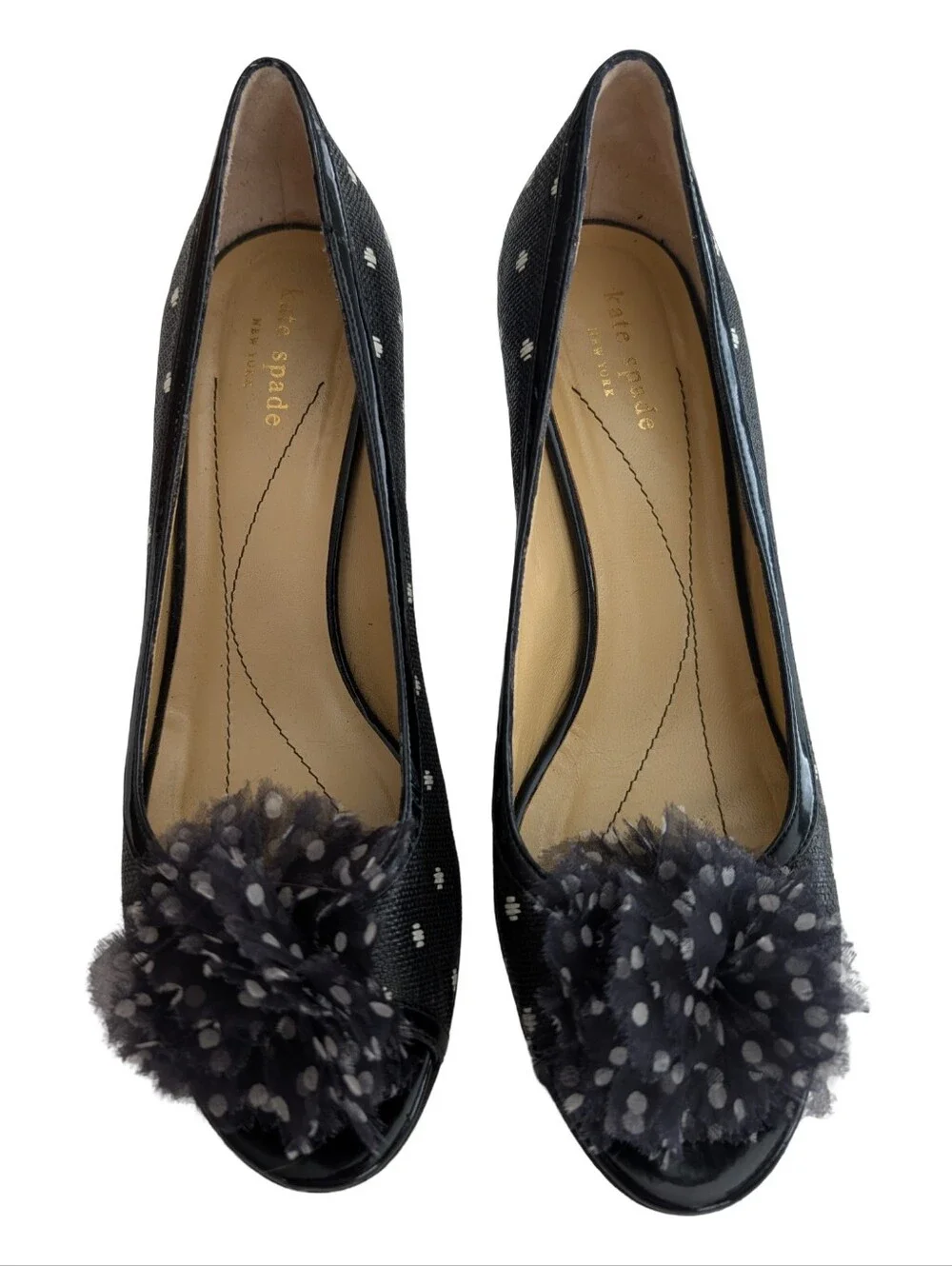 Kate Spade Molly Polka Dot Raffia Peep-Toe Pumps Size 10